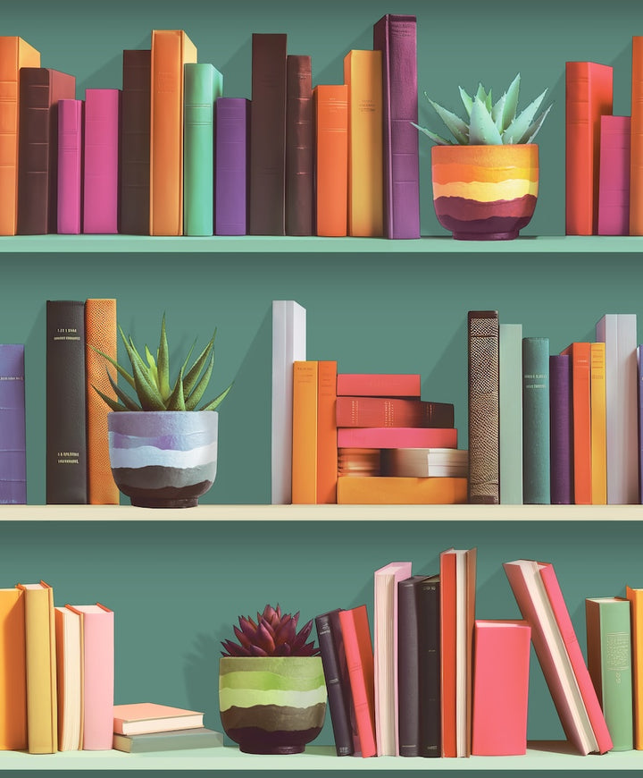 Muriva Modern Library Turquoise Wallpaper
