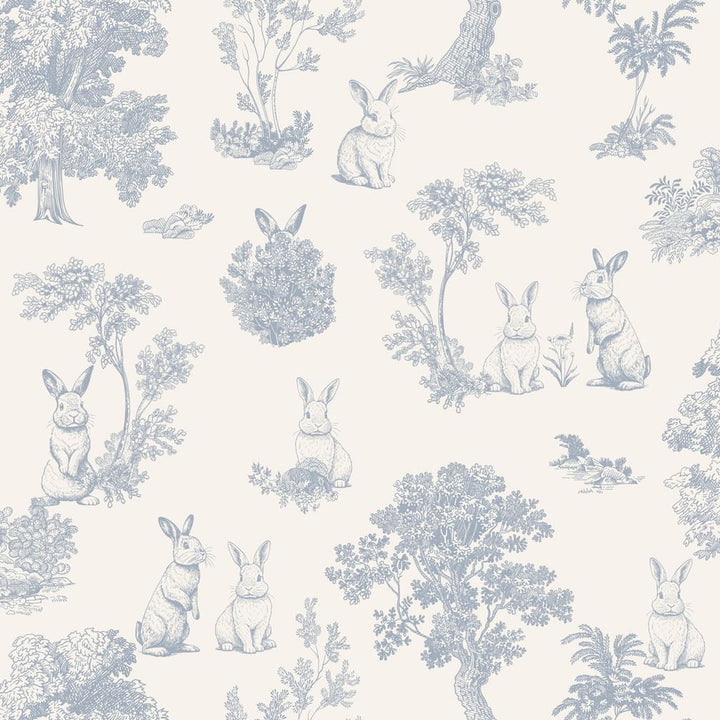 Muriva Sweet Dreams Bunny Toile Blue Wallpaper