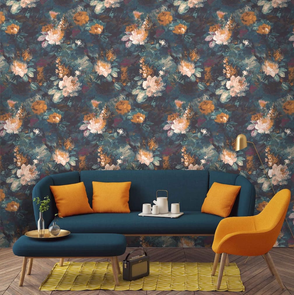 Ava Marika Teal / Orange Wallpaper
