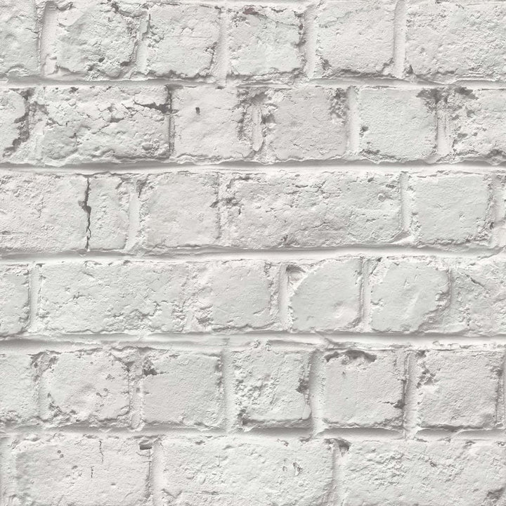 Woodchip & Magnolia Cracked Painted White Brick Wallpaper