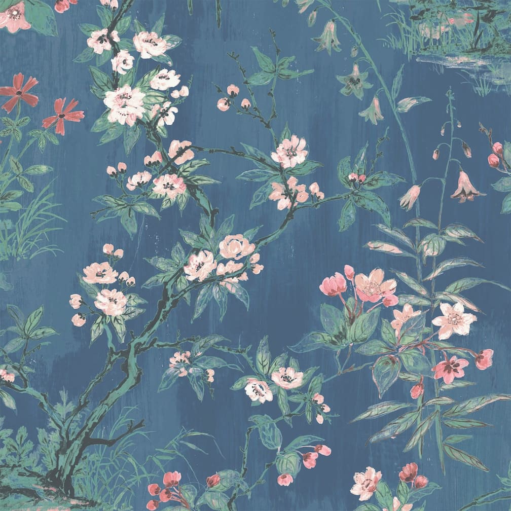 Woodchip & Magnolia Rivington Marine Blue/Blush Wallpaper