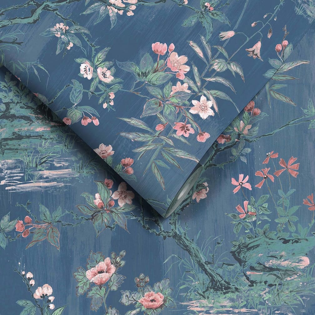 Woodchip & Magnolia Rivington Marine Blue/Blush Wallpaper