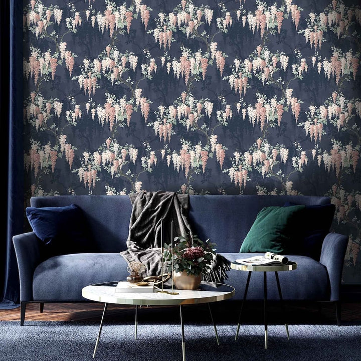 Wisteria Midnight Mint Wallpaper