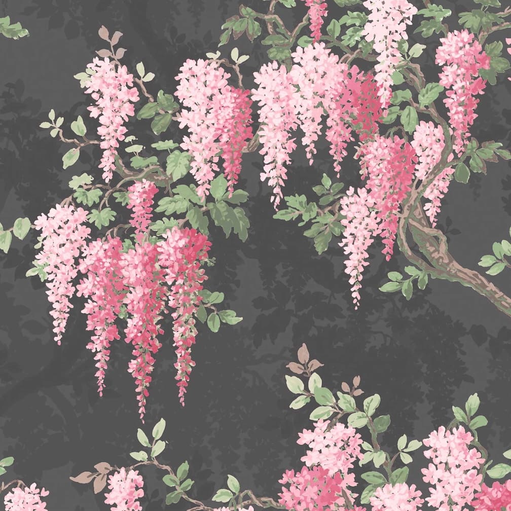 Woodchip & Magnolia Wisteria Noir Black Wallpaper