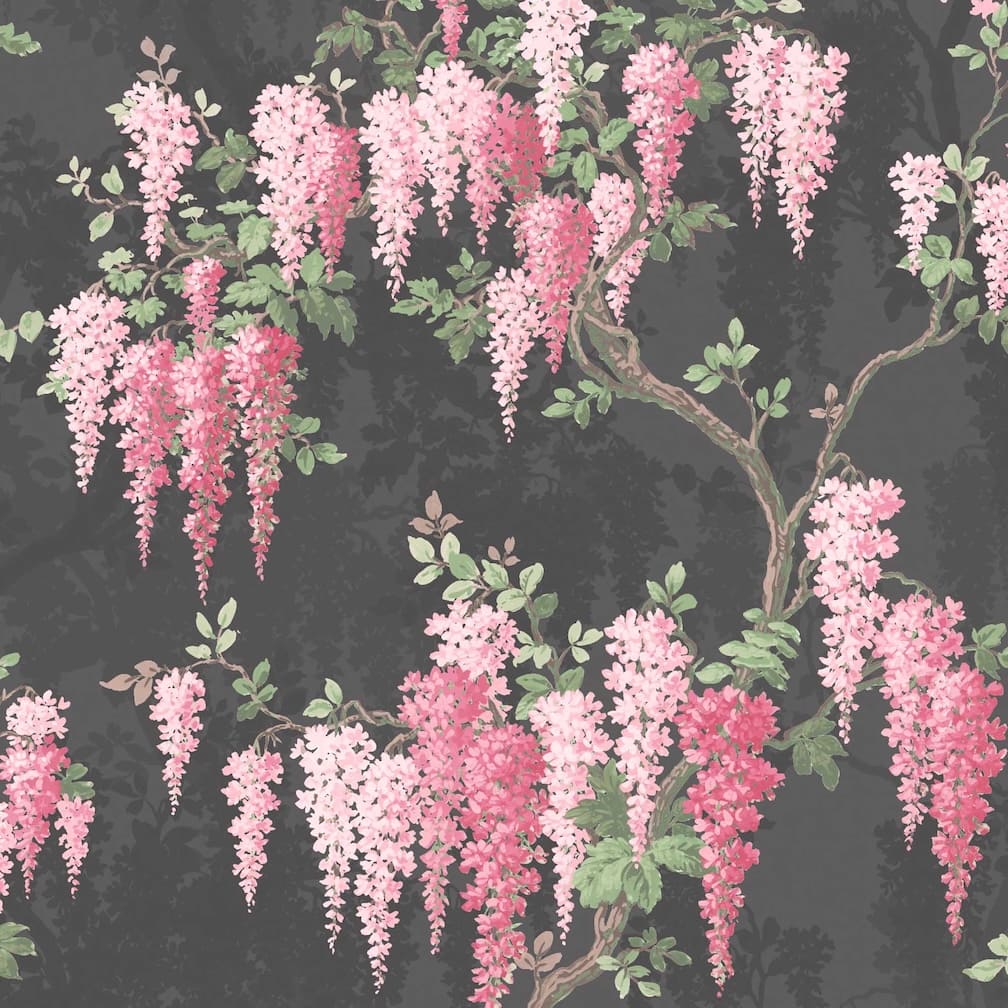 Woodchip & Magnolia Wisteria Noir Black Wallpaper