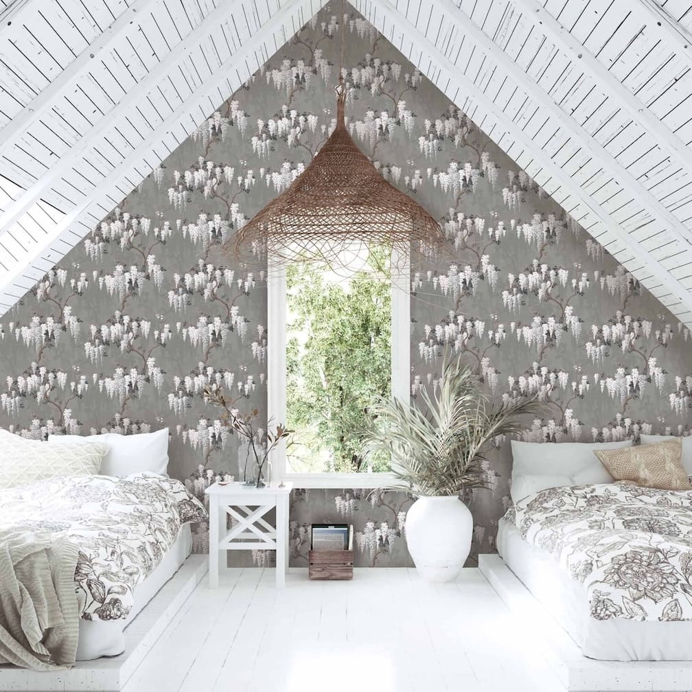 Woodchip & Magnolia Wisteria in Latte/Slate Grey Wallpaper