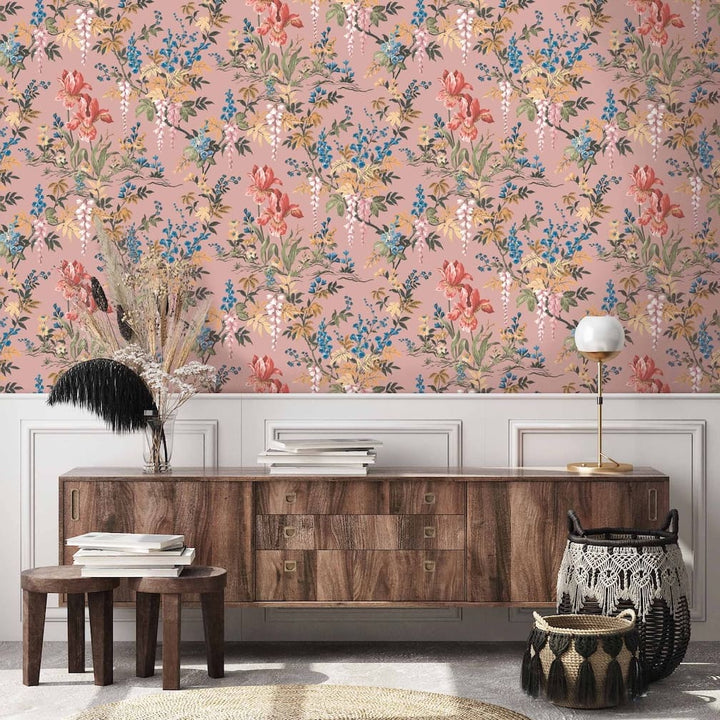 Hestia Salmon Pink Wallpaper