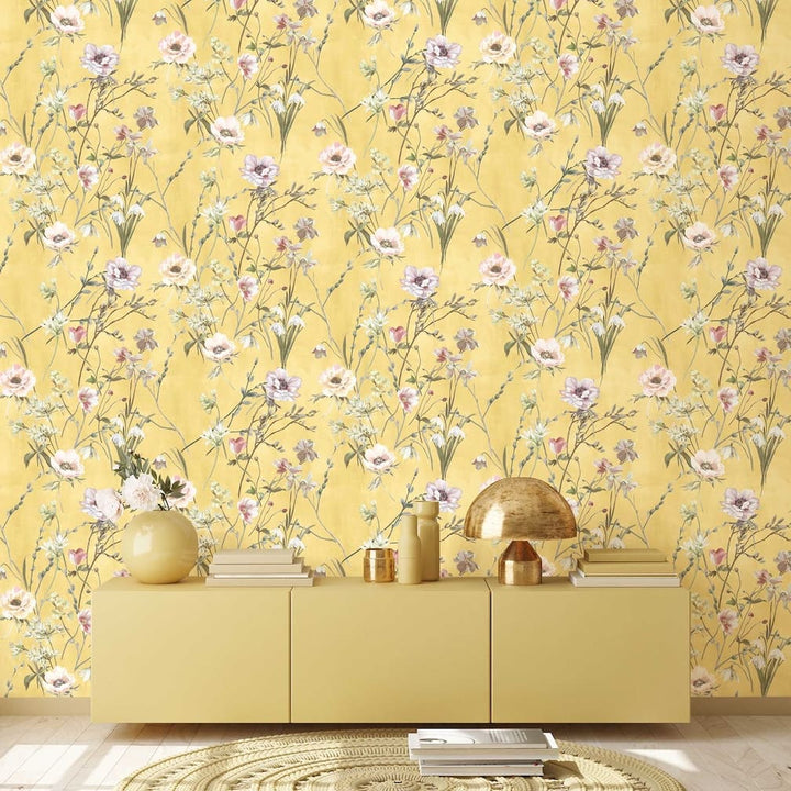 Woodchip & Magnolia Maytime Sunny Yellow Wallpaper