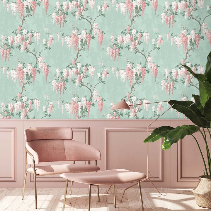 Woodchip & Magnolia Wisteria Botanical Mint Wallpaper
