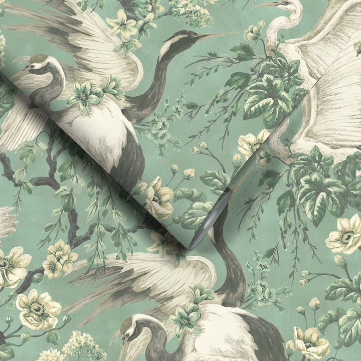 Woodchip & Magnolia Maurice Duck Moss Green Wallpaper