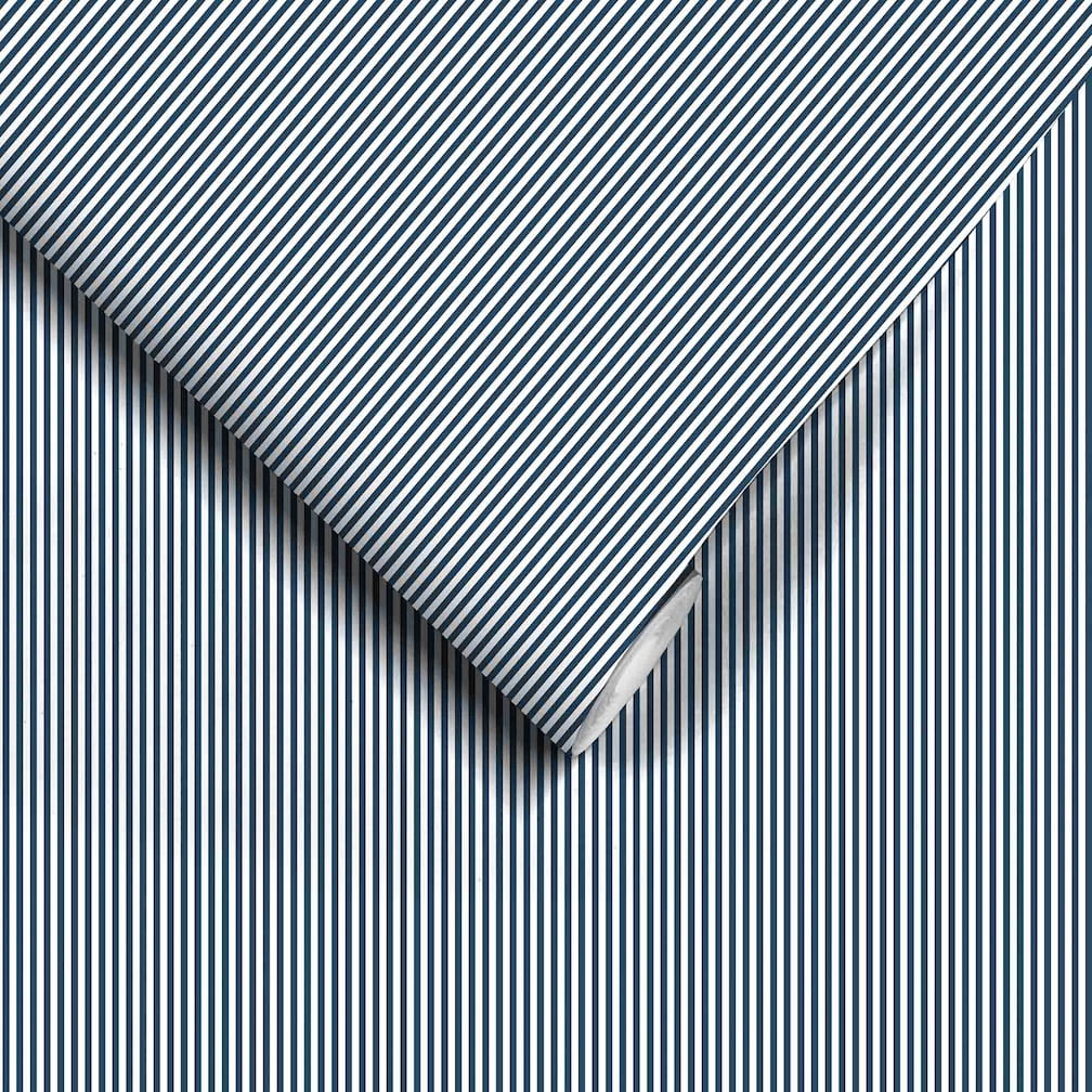 Woodchip & Magnolia Matchstick Stripe Navy/White Wallpaper