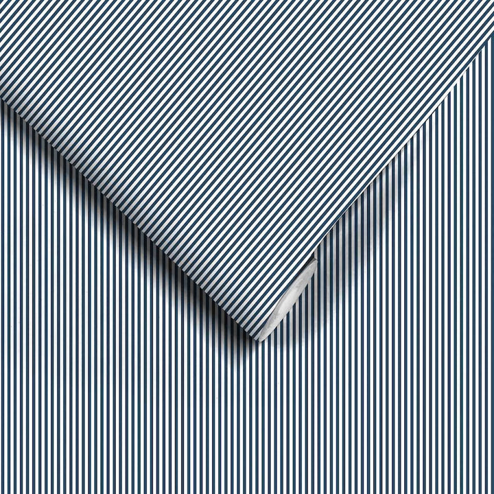 Woodchip & Magnolia Matchstick Stripe Navy/White Wallpaper