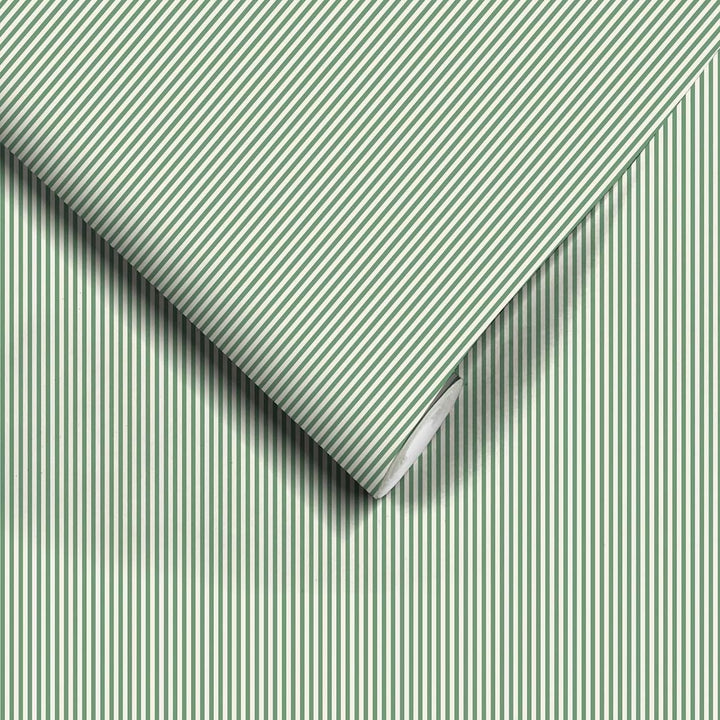 Woodchip & Magnolia Matchstick Stripe Green/Magnolia Wallpaper