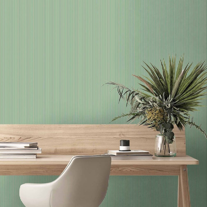 Woodchip & Magnolia Matchstick Stripe Green/Magnolia Wallpaper