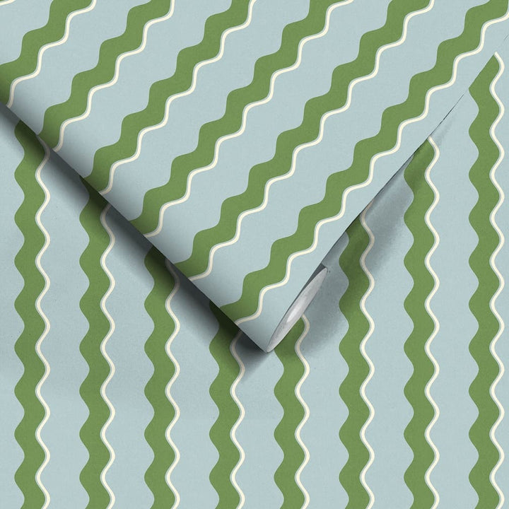 Woodchip & Magnolia Cari Wave Pacific Blue Wallpaper
