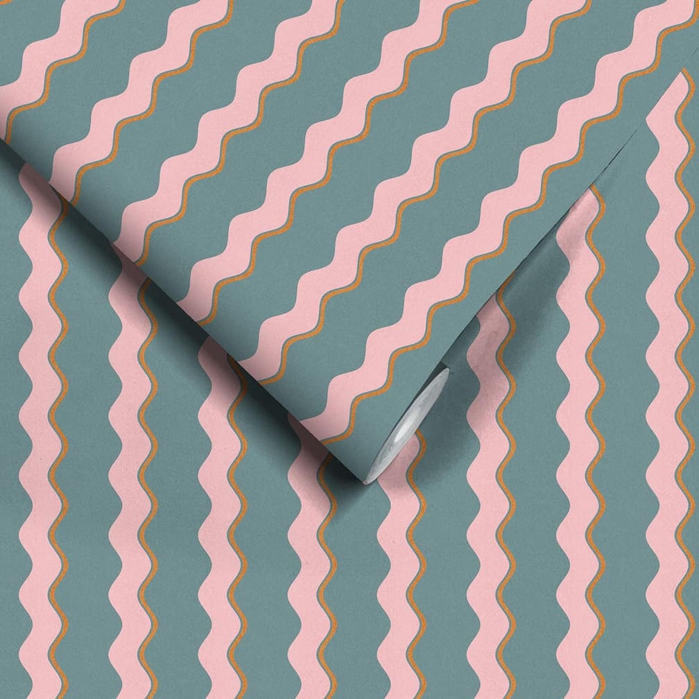 Woodchip & Magnolia Cari Wave Marine Blue Wallpaper