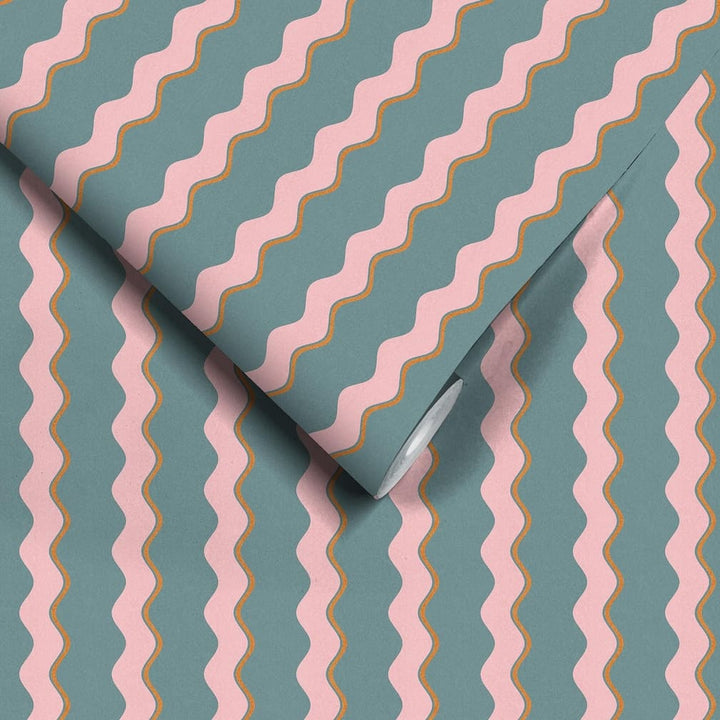 Woodchip & Magnolia Cari Wave Marine Blue Wallpaper