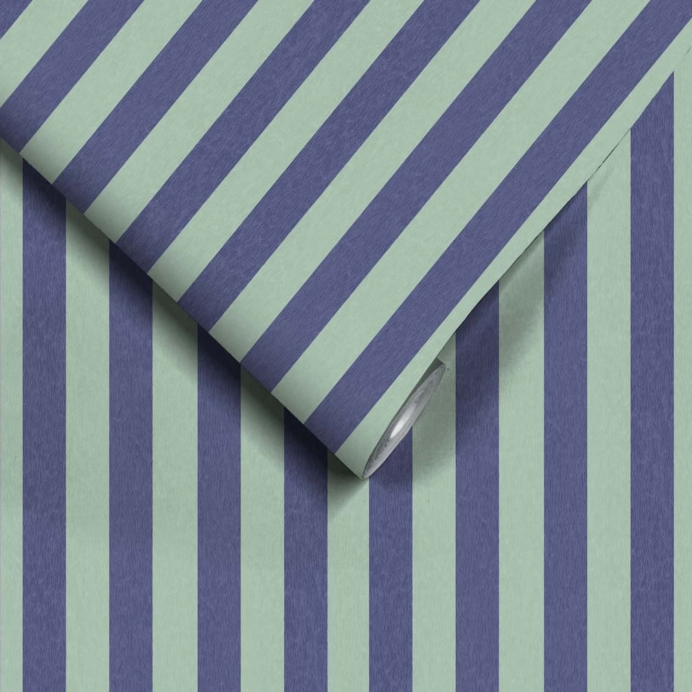 Woodchip & Magnolia Jockey Stripe Mint Blue Wallpaper
