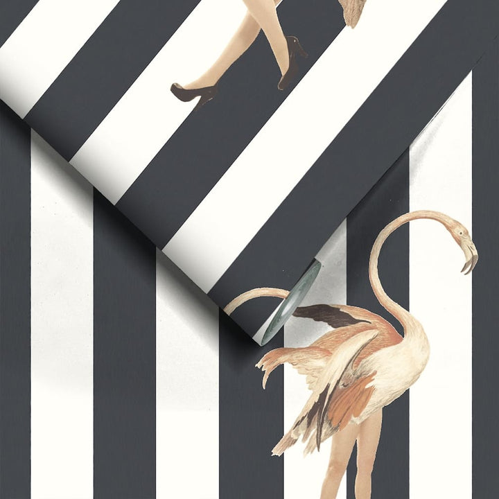 Woodchip & Magnolia Marilyn Jet Stripe Wallpaper