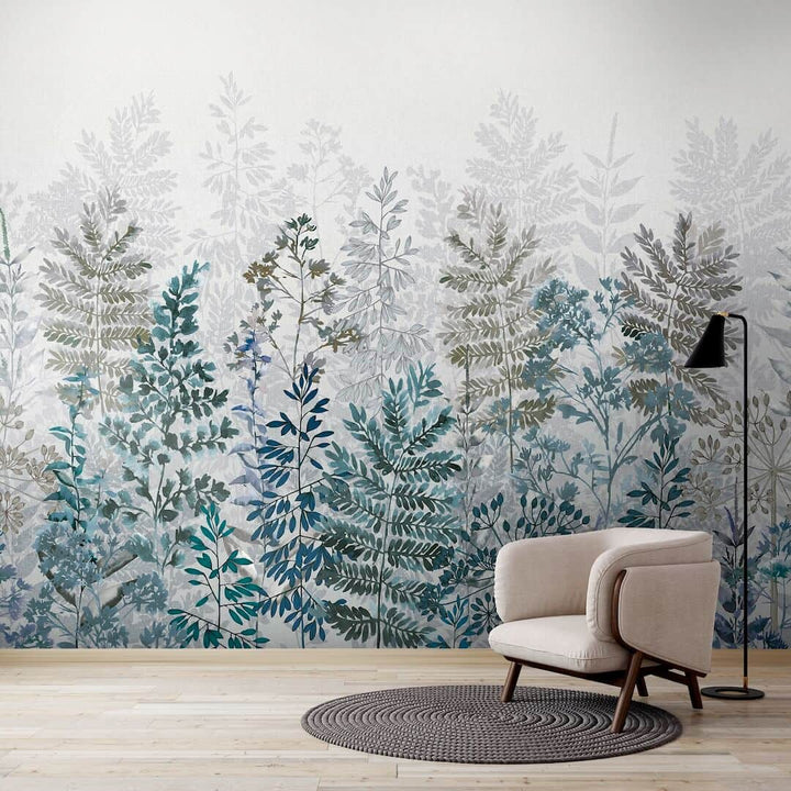 - Art for the Home Leaf Silhouette Indigo Mural - 125918FXST - Decor Warehouse