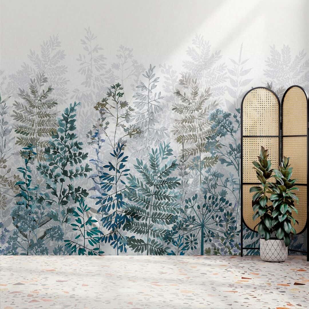 - Art for the Home Leaf Silhouette Indigo Mural - 125918FXST - Decor Warehouse