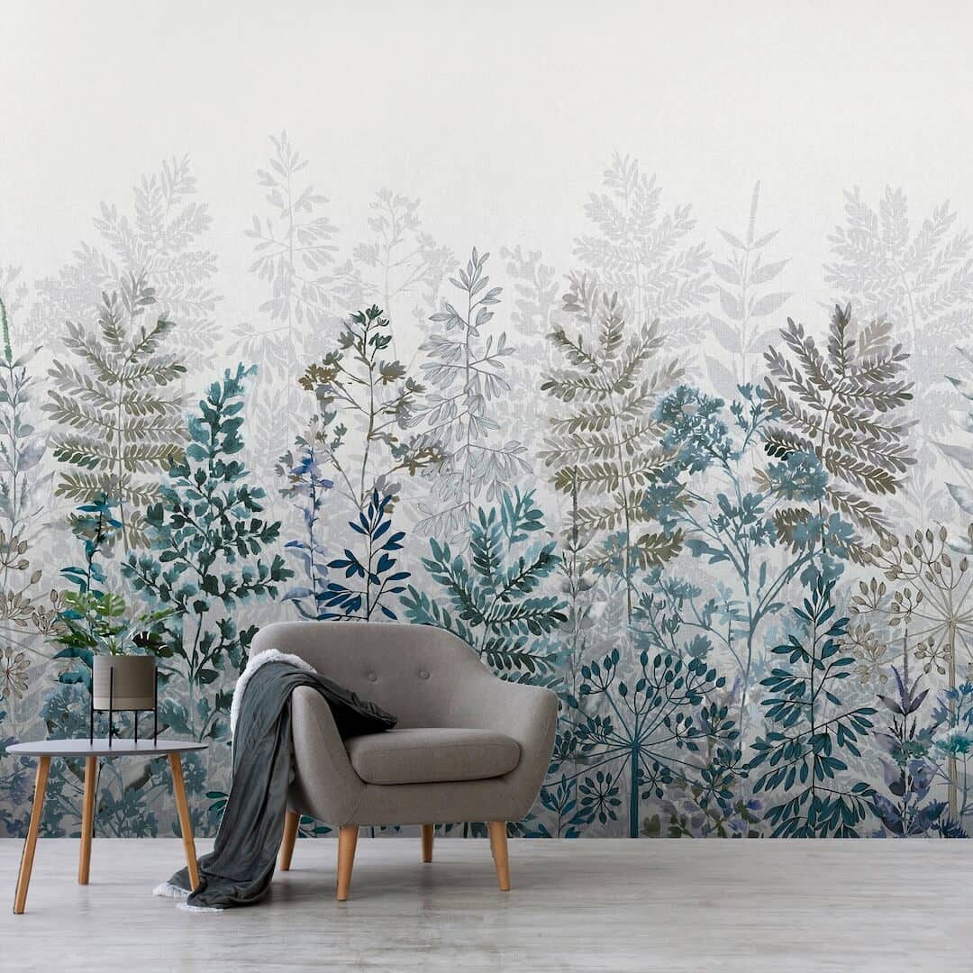- Art for the Home Leaf Silhouette Indigo Mural - 125918FXST - Decor Warehouse
