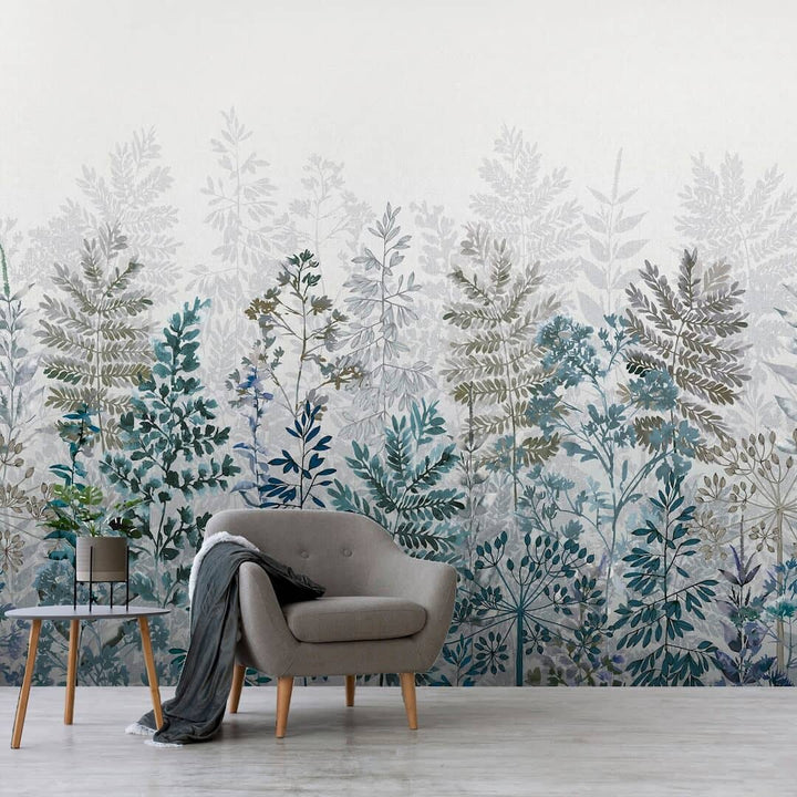 - Art for the Home Leaf Silhouette Indigo Mural - 125918FXST - Decor Warehouse