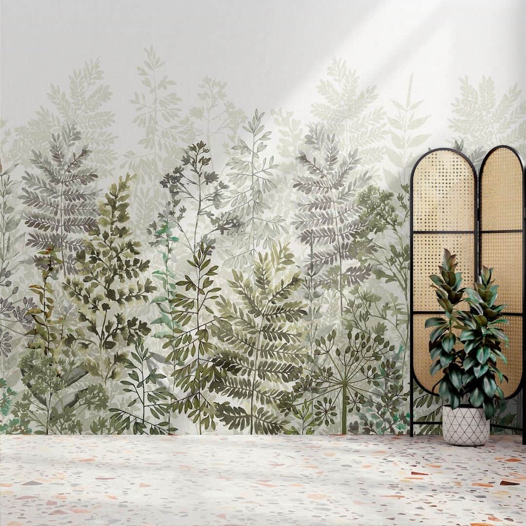- Art for the Home Leaf Silhouette Sage Mural - 125936FXST - Decor Warehouse