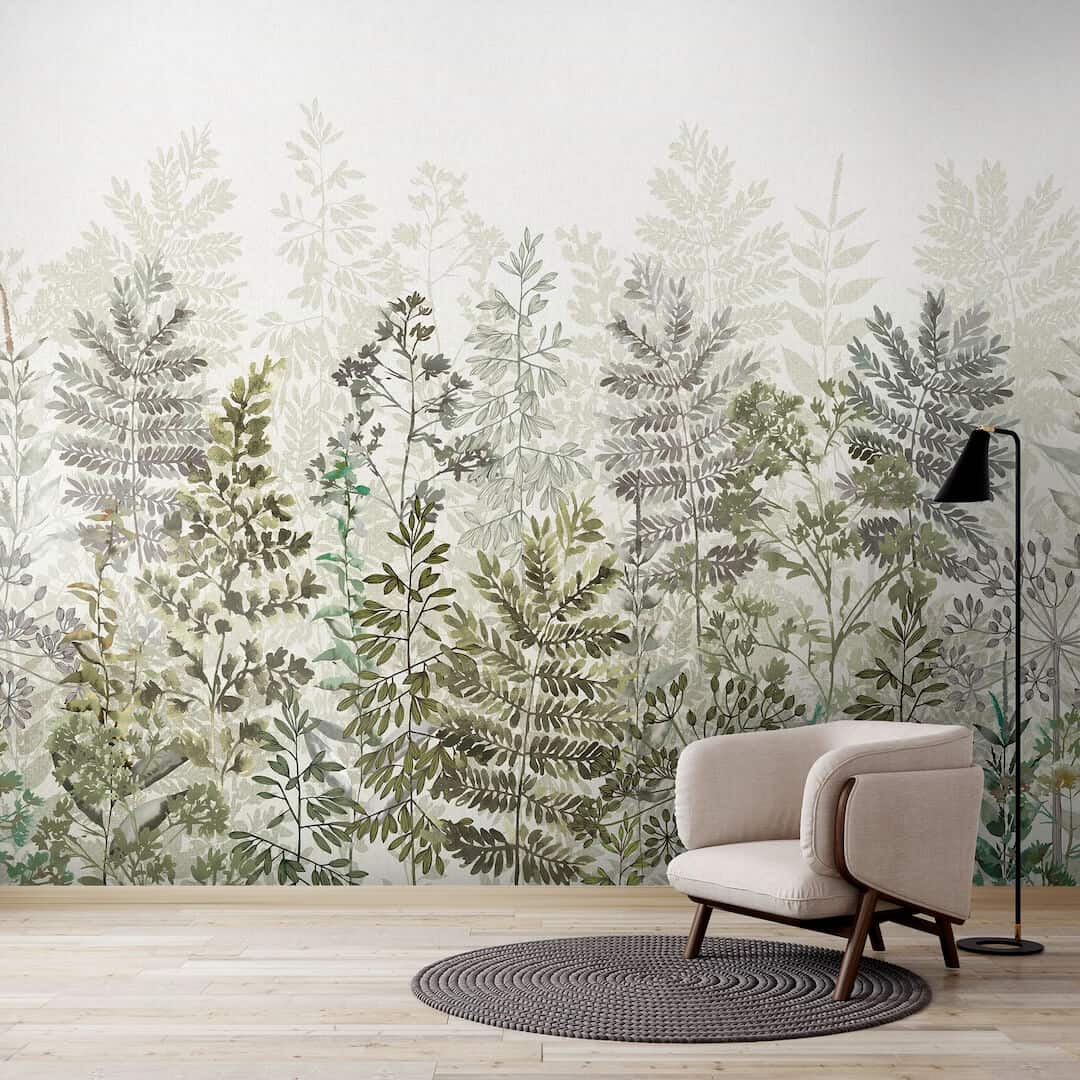 - Art for the Home Leaf Silhouette Sage Mural - 125936FXST - Decor Warehouse