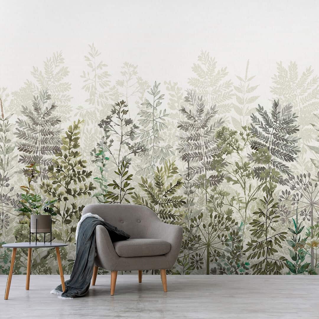 - Art for the Home Leaf Silhouette Sage Mural - 125936FXST - Decor Warehouse