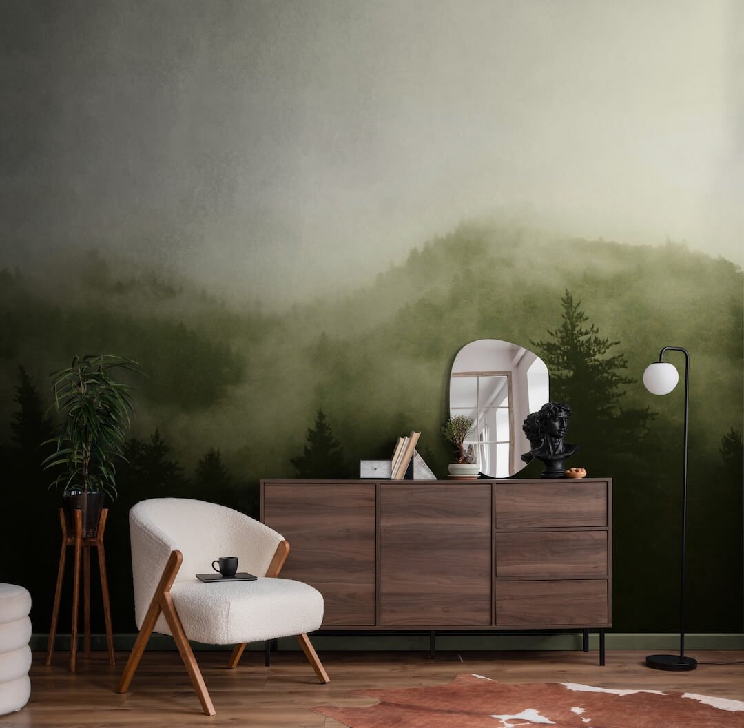 - Art for the Home Misty Landscape Green Mural - 125702FXST - Decor Warehouse