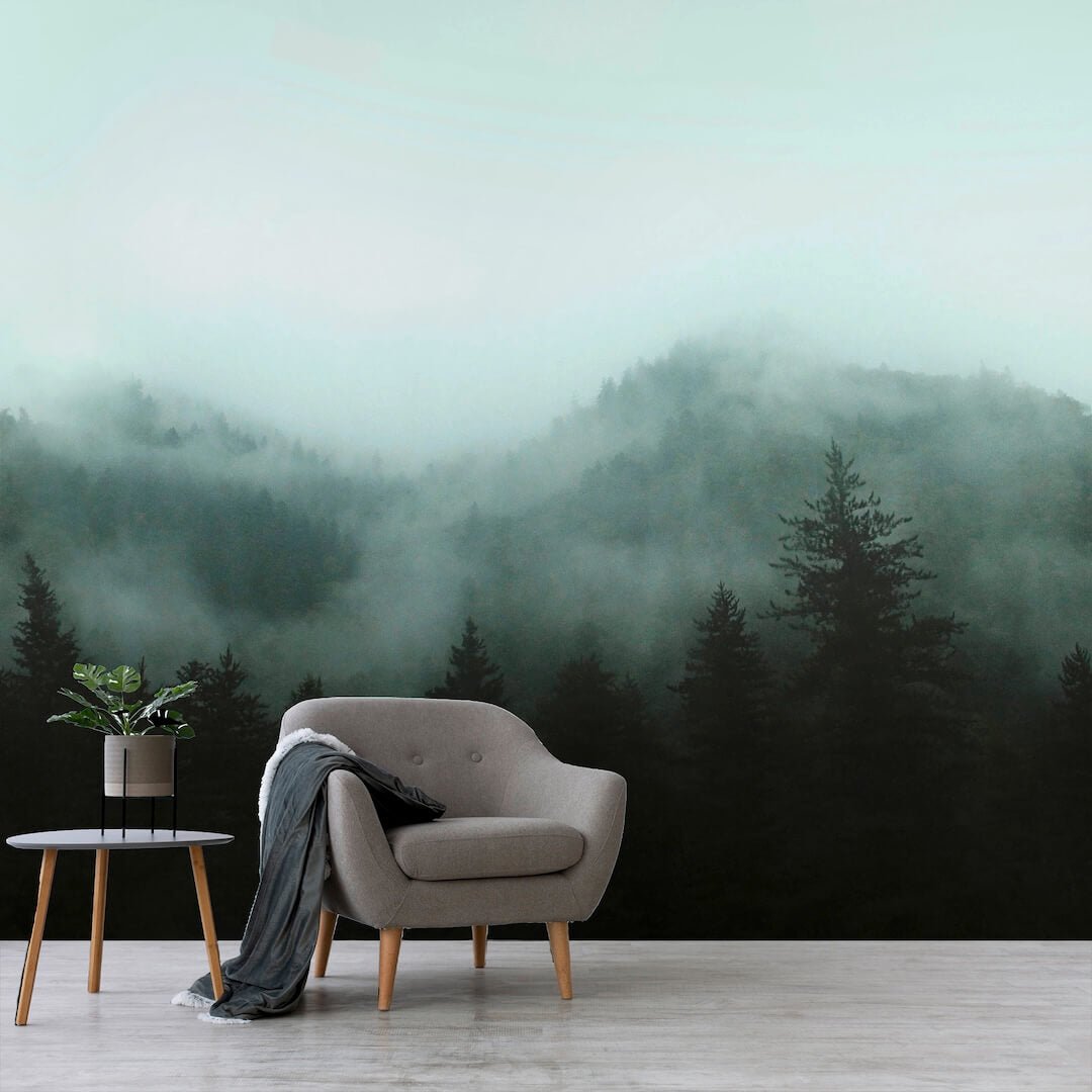 - Art for the Home Misty Landscape Teal Mural - 125711FXST - Decor Warehouse
