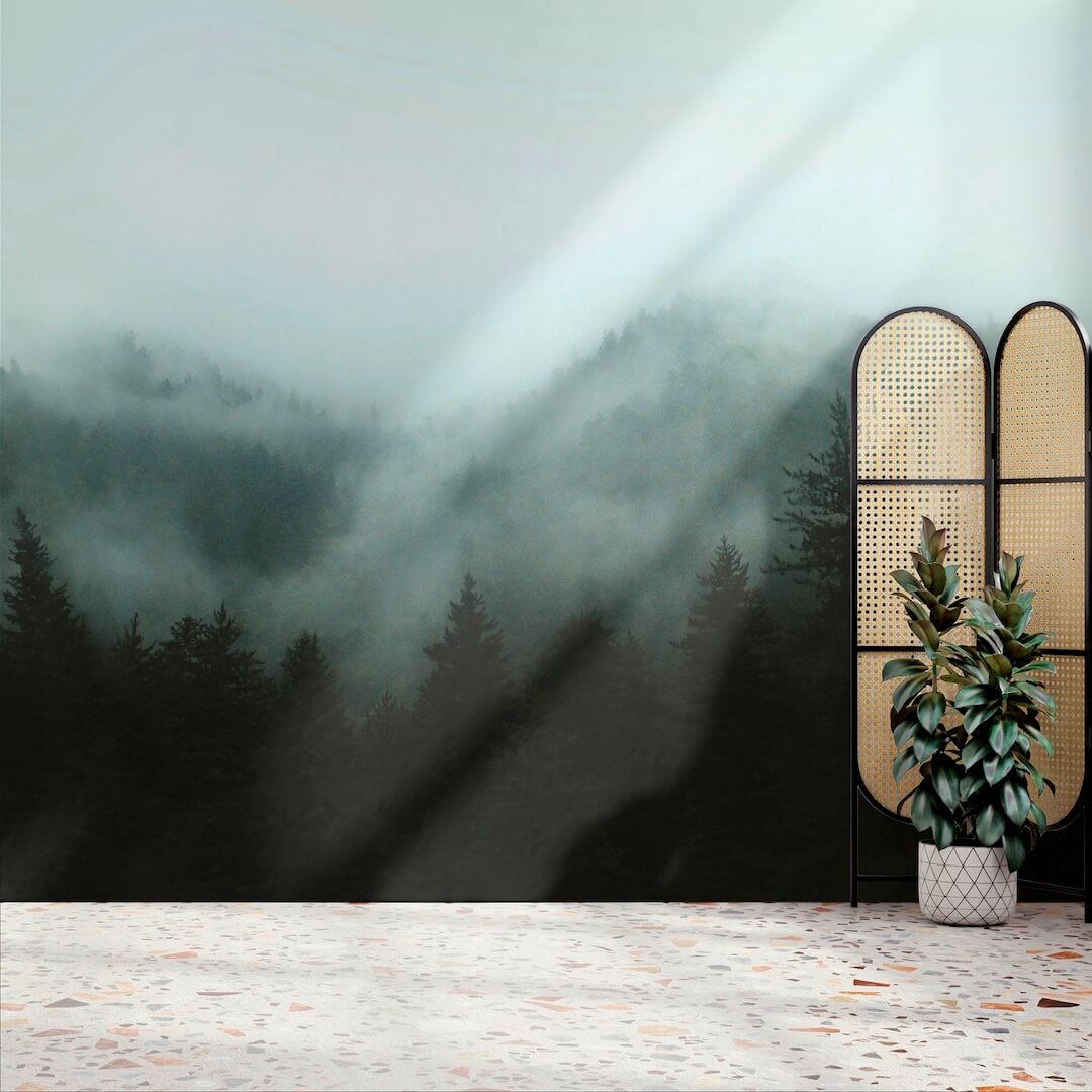 - Art for the Home Misty Landscape Teal Mural - 125711FXST - Decor Warehouse