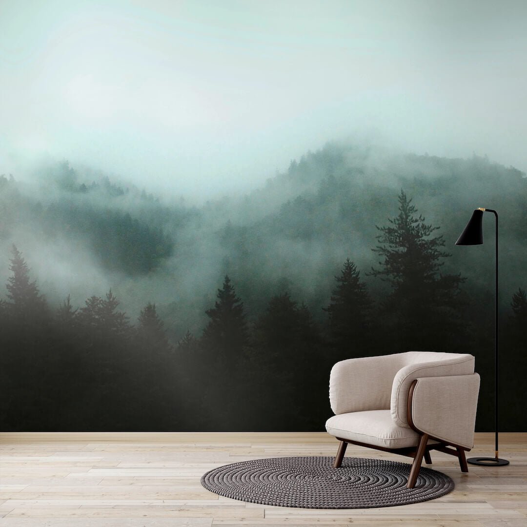 - Art for the Home Misty Landscape Teal Mural - 125711FXST - Decor Warehouse