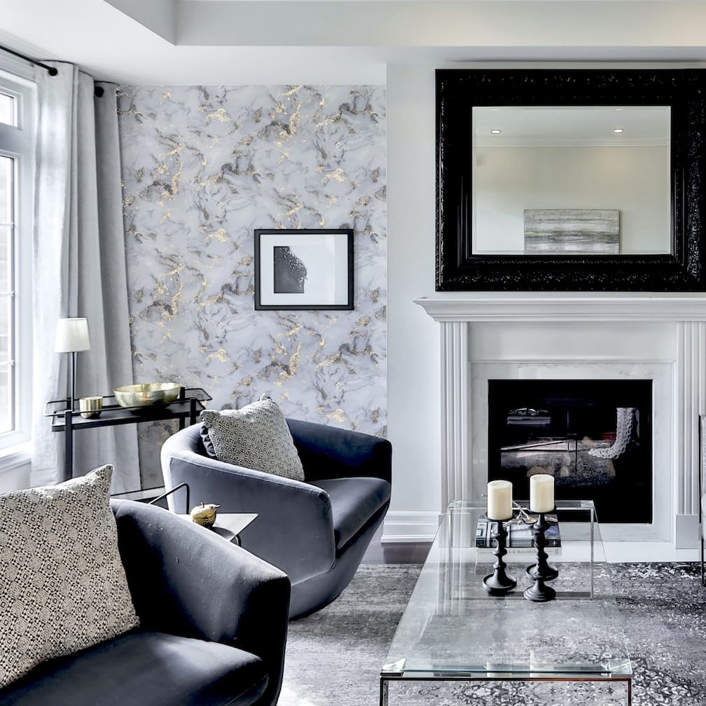 Arthouse Bahia Marble Mono Gold Wallpaper - 923001