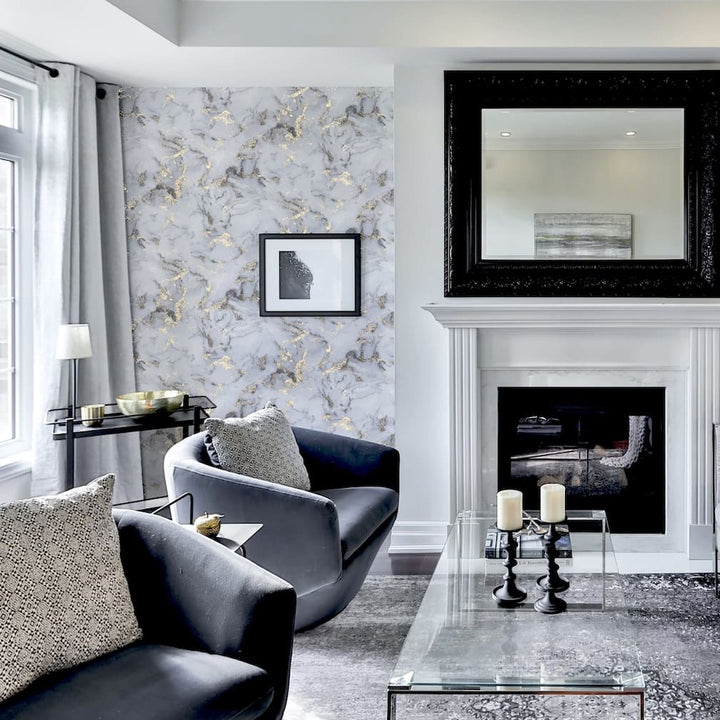 Arthouse Bahia Marble Mono Gold Wallpaper - 923001
