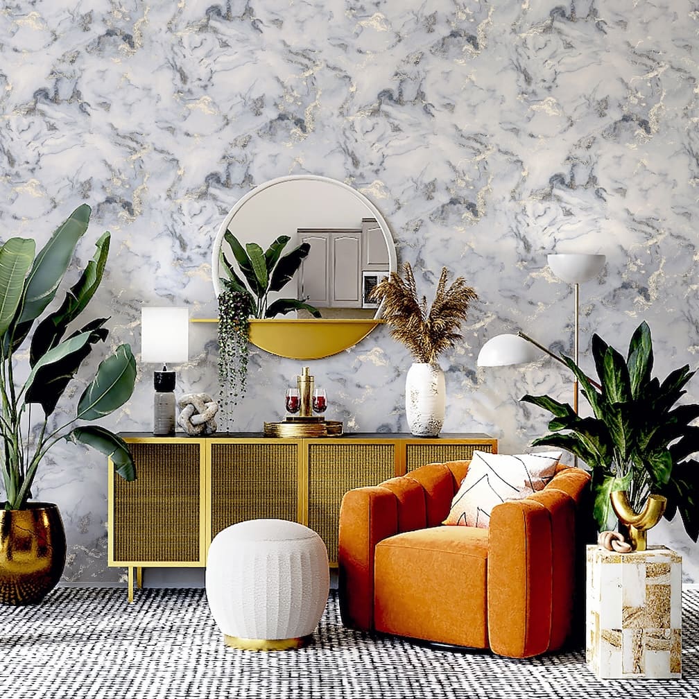 Arthouse Bahia Marble Mono Gold Wallpaper - 923001