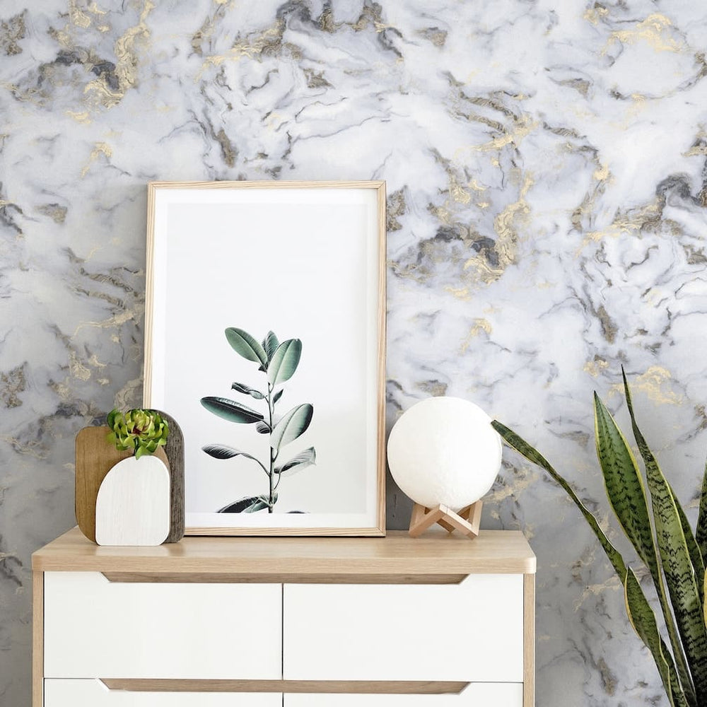 Arthouse Bahia Marble Mono Gold Wallpaper - 923001