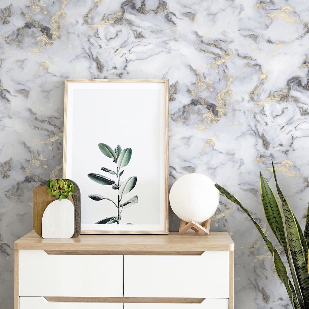 Arthouse Bahia Marble Mono Gold Wallpaper - 923001