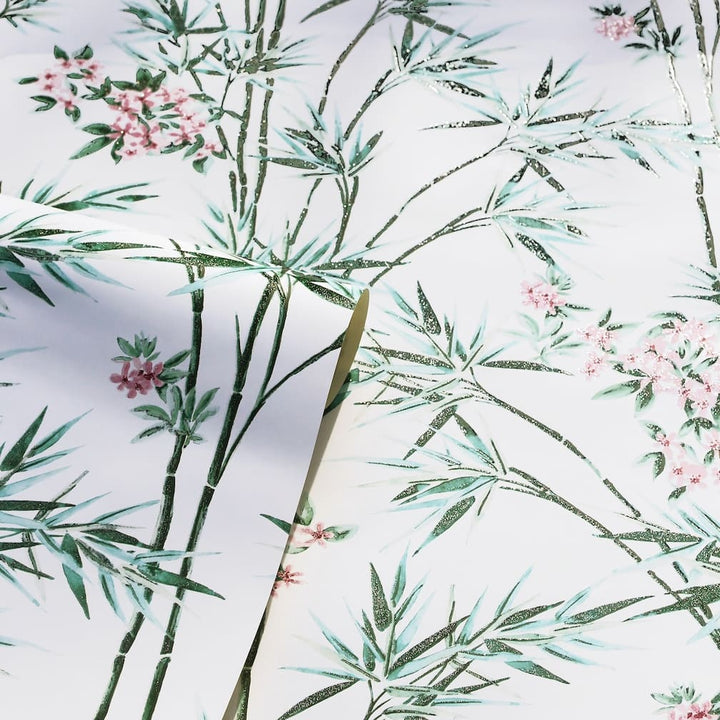 Arthouse Bamboo & Blossom White Wallpaper - 692509