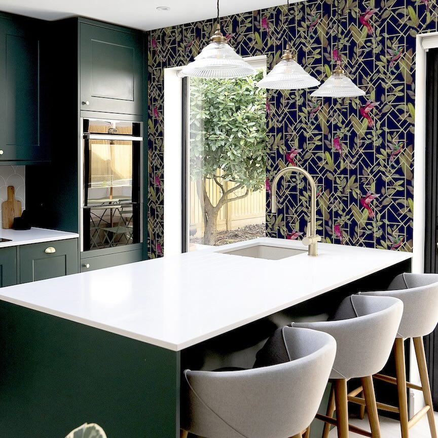 - Arthouse Deco Tropical Navy/Gold Wallpaper - 908003 - Decor Warehouse