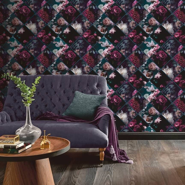 - Arthouse Floral Collage Plum & Teal Wallpaper - 297100 - Decor Warehouse