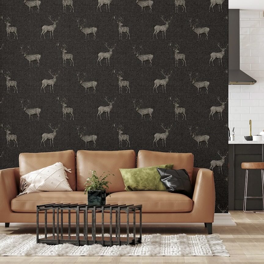 - Arthouse Heritage Stag Charcoal/Copper Wallpaper - 909607 - Decor Warehouse
