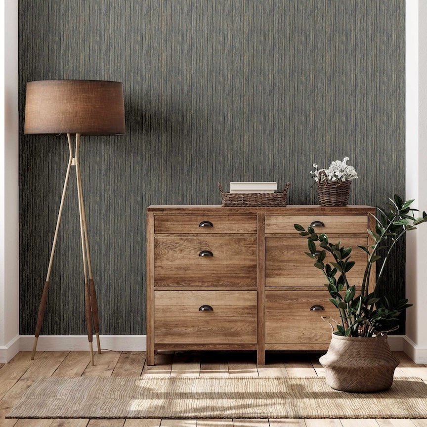 - Arthouse Japandi Grasscloth Navy Gold Wallpaper - 297407 - Decor Warehouse