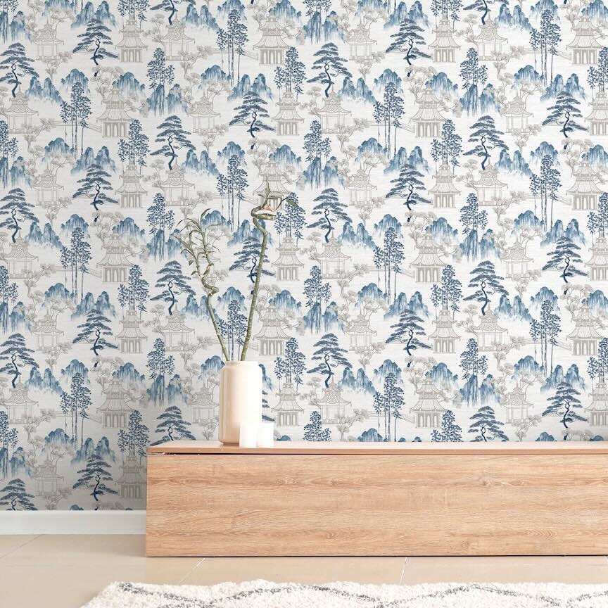 - Arthouse Japanese Pagoda Blue Grey Wallpaper - 924803 - Decor Warehouse