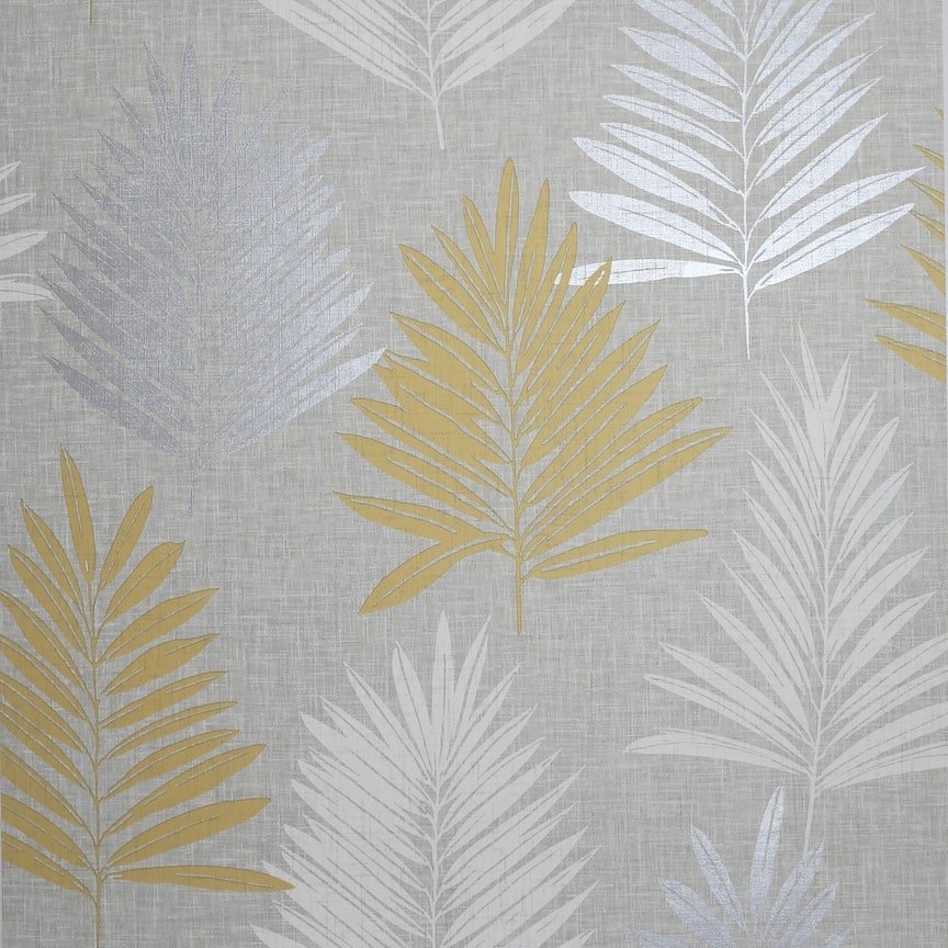 - Arthouse Linen Palm Ochre/Grey Wallpaper - 697800 - Decor Warehouse