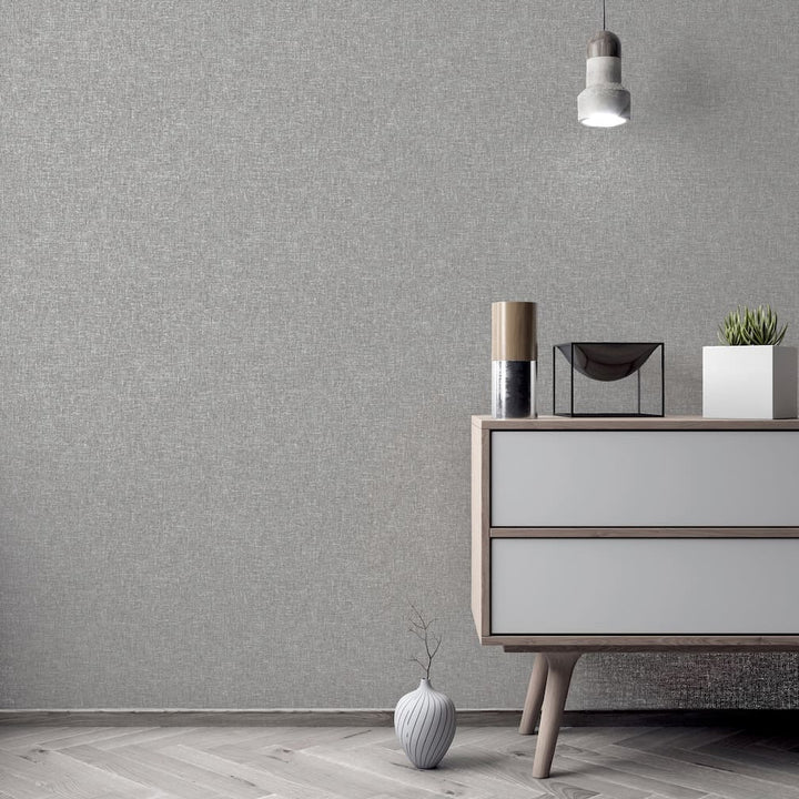 Arthouse Linen Texture Mid Grey Wallpaper - 676007