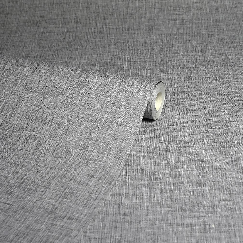 Arthouse Linen Texture Mid Grey Wallpaper - 676007