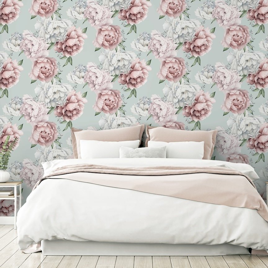 - Arthouse Mixed Peonies Mint Wallpaper - 251908 - Decor Warehouse