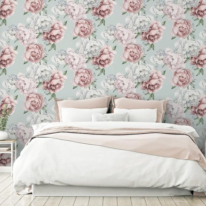 - Arthouse Mixed Peonies Mint Wallpaper - 251908 - Decor Warehouse